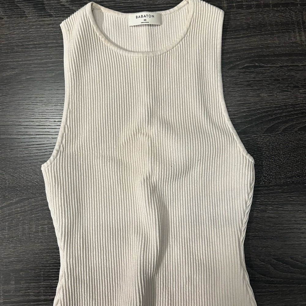 Babaton Off-White Ribbed Tank Top